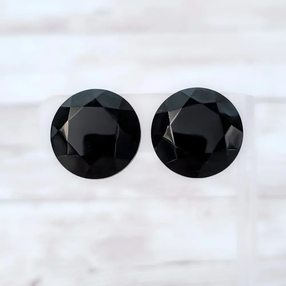 Vintage Clip On Earrings Black Glass? Faceted Circle Large 15/16
